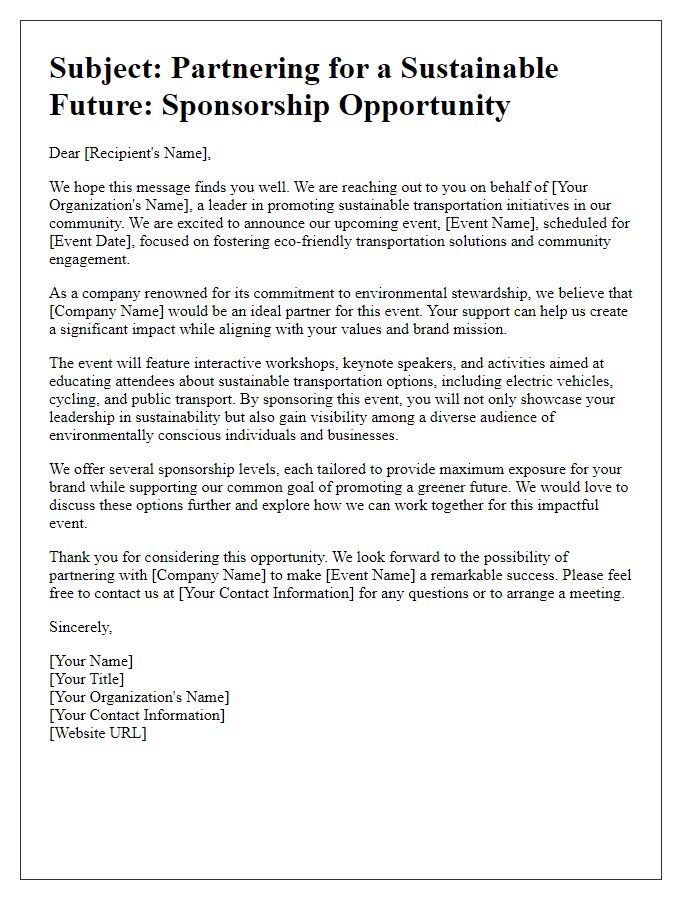 Letter template of transportation event sponsorship appeal for environmentally conscious companies.