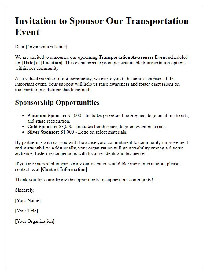 Letter template of transportation event sponsorship invitation for community organizations.