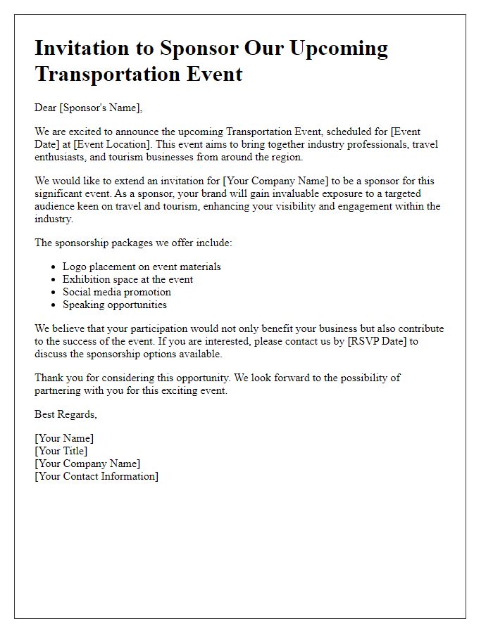 Letter template of transportation event sponsorship invitation for travel and tourism businesses.