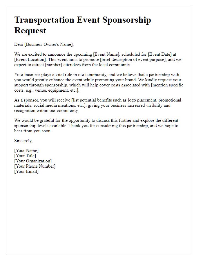 Letter template of transportation event sponsorship request for local businesses.