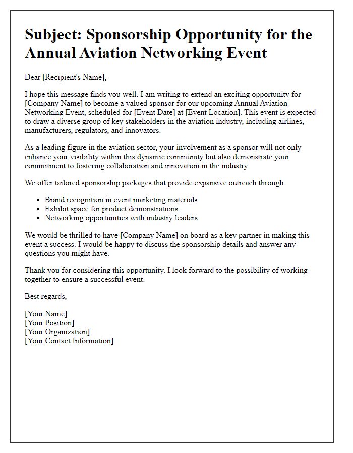 Letter template of aviation networking event sponsorship pitch