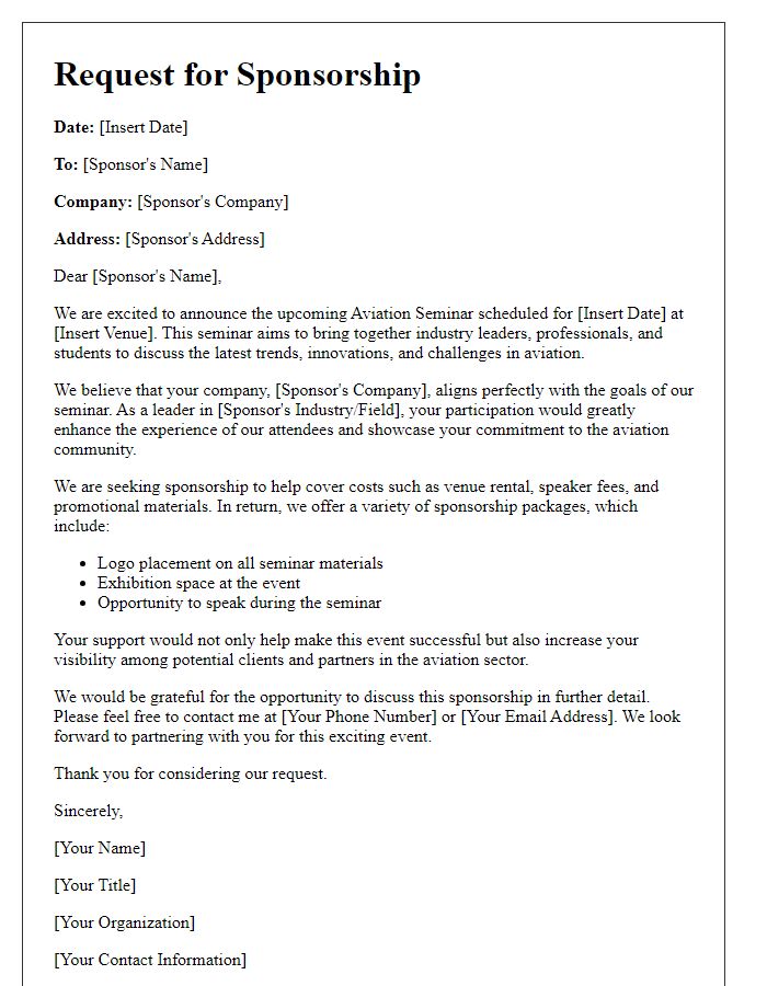 Letter template of aviation seminar sponsorship appeal