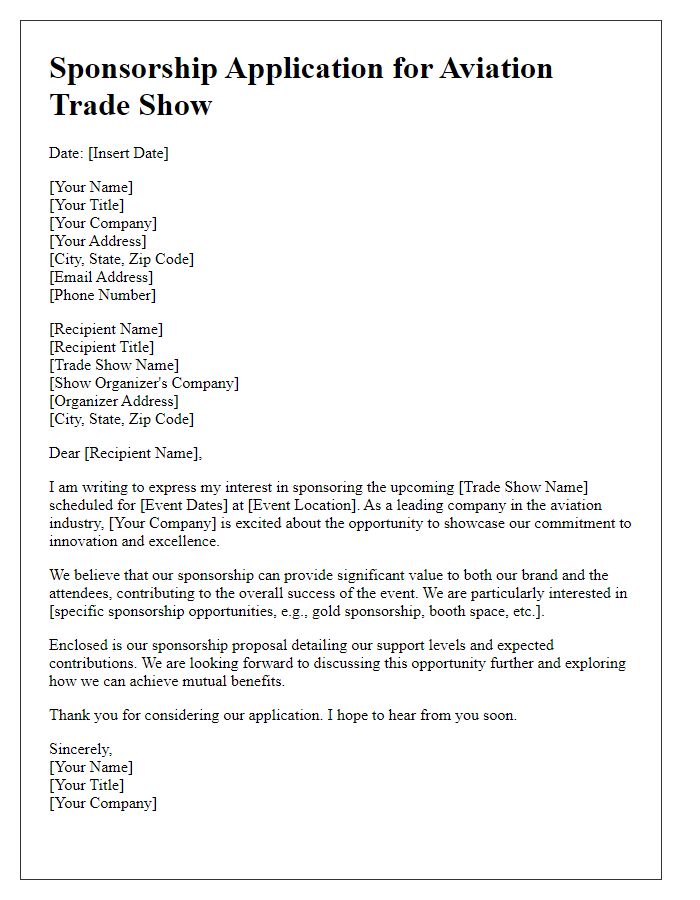 Letter template of aviation trade show sponsorship application