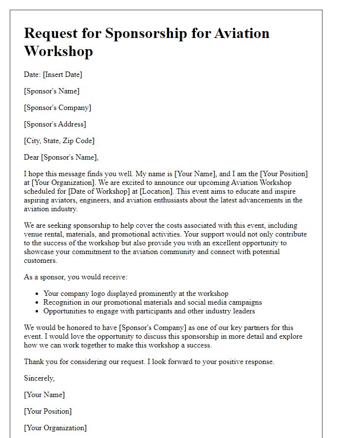 Letter template of aviation workshop sponsorship search