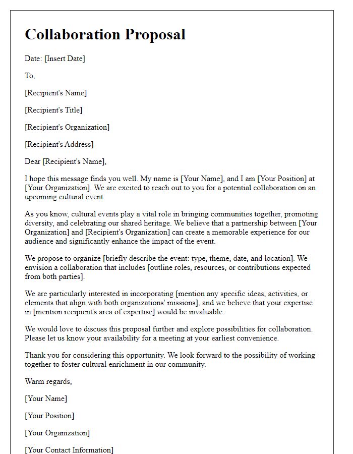 Letter template of Collaboration Proposal for Cultural Events