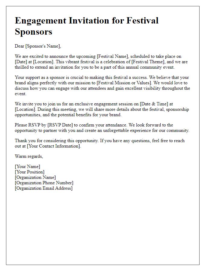 Letter template of Engagement Invitation for Festival Sponsors