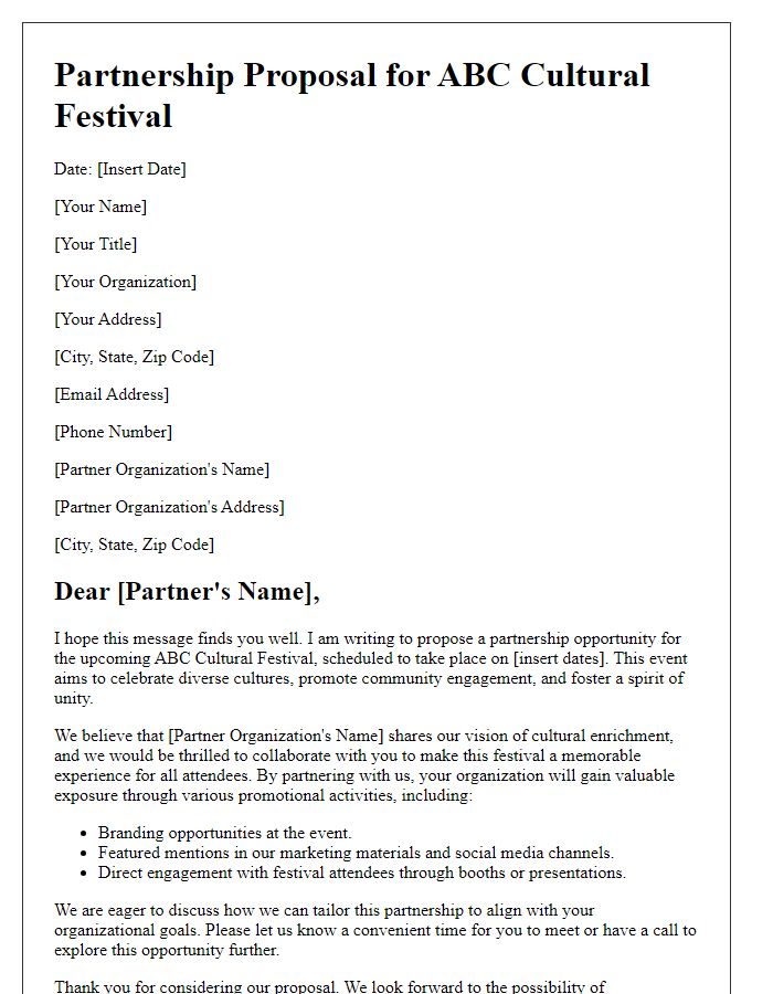 Letter template of Partnership Proposal for Cultural Festival