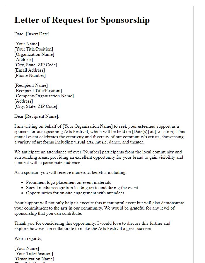 Letter template of Request for Sponsorship of Arts Festival