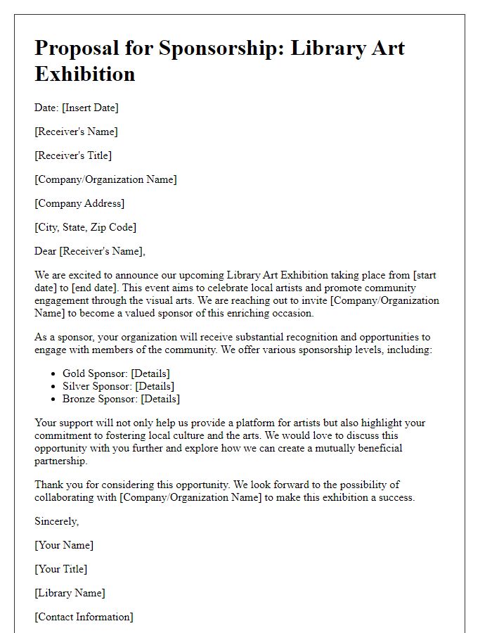 Letter template of library art exhibition sponsorship offer