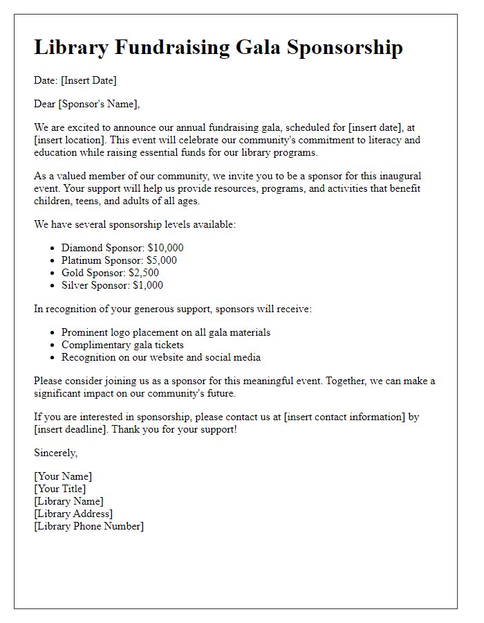 Letter template of library fundraising gala sponsorship letter