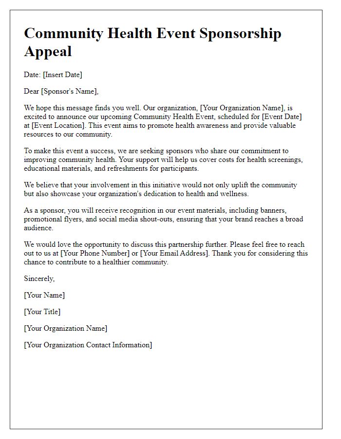 Letter template of community health event sponsorship appeal