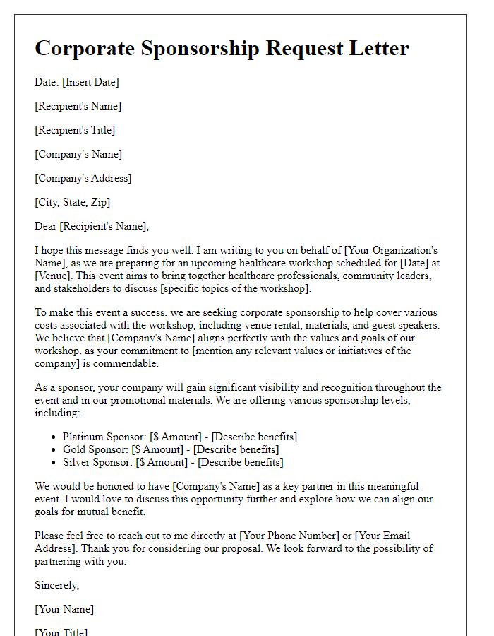 Letter template of corporate sponsorship for healthcare workshop