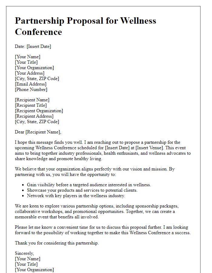 Letter template of partnership proposal for wellness conference