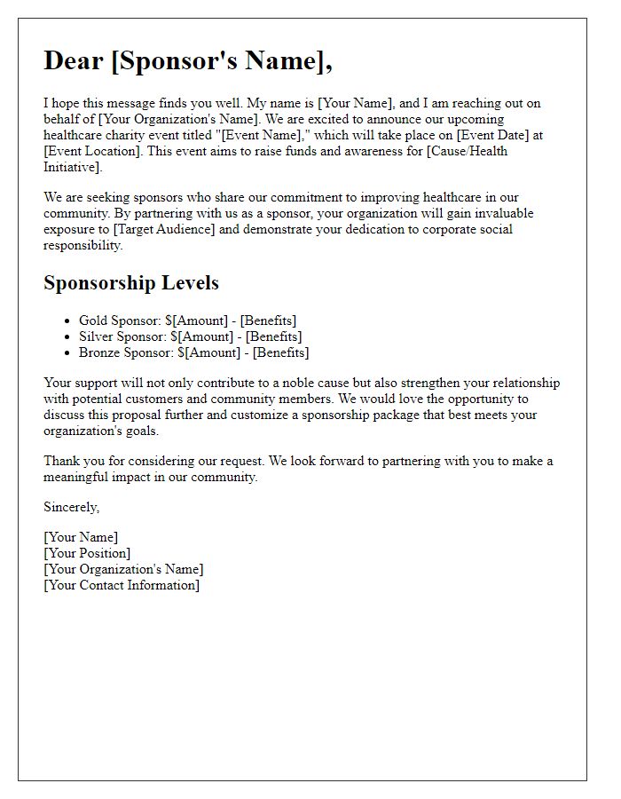 Letter template of proposal for healthcare charity event sponsorship