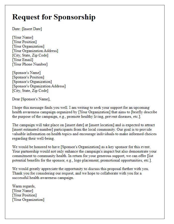 Letter template of request for health awareness campaign sponsorship