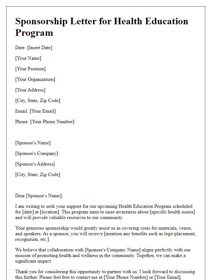 Letter template of sponsorship letter for health education program