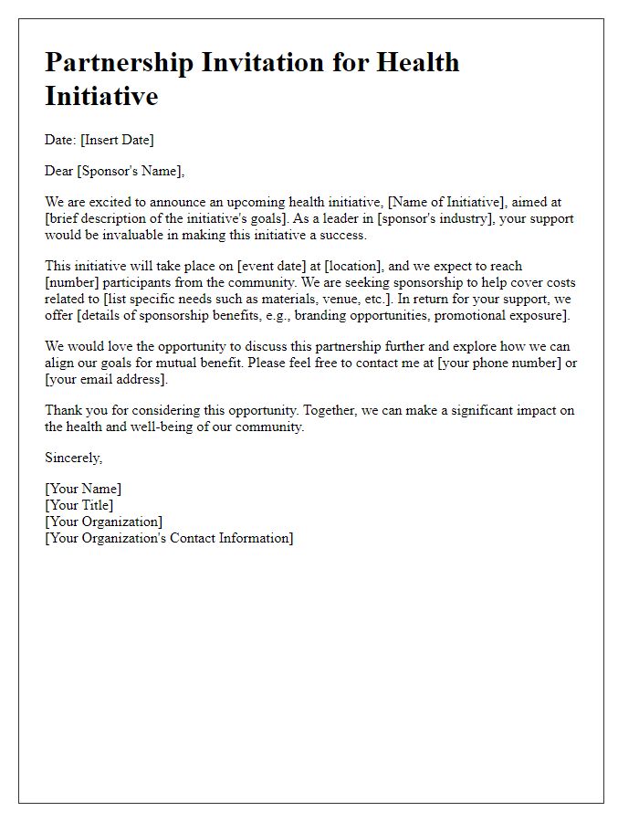 Letter template of sponsorship opportunity for health initiative