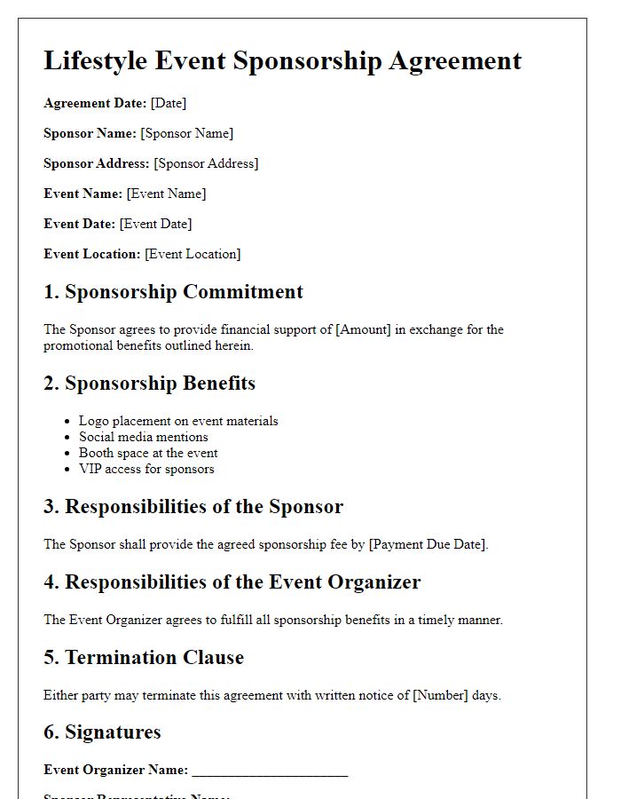 Letter template of lifestyle event sponsorship agreement outline