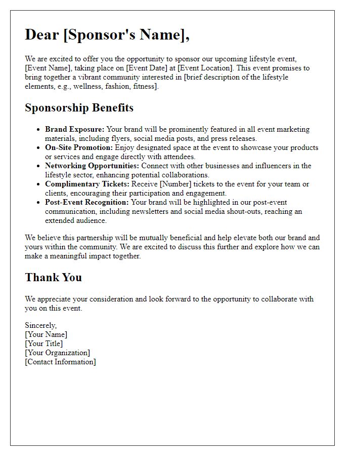 Letter template of lifestyle event sponsorship benefits explanation