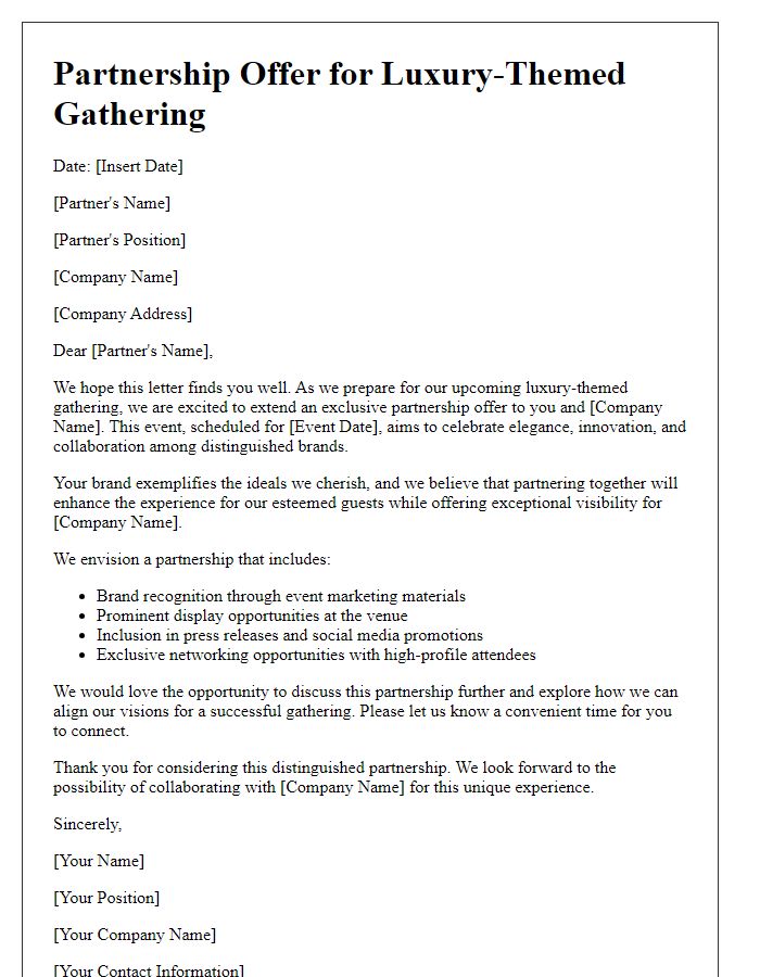 Letter template of distinguished partnership offer for a luxury-themed gathering.