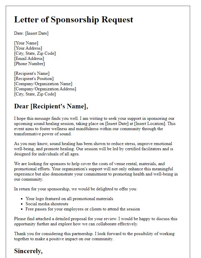 Letter template of sound healing session sponsorship request