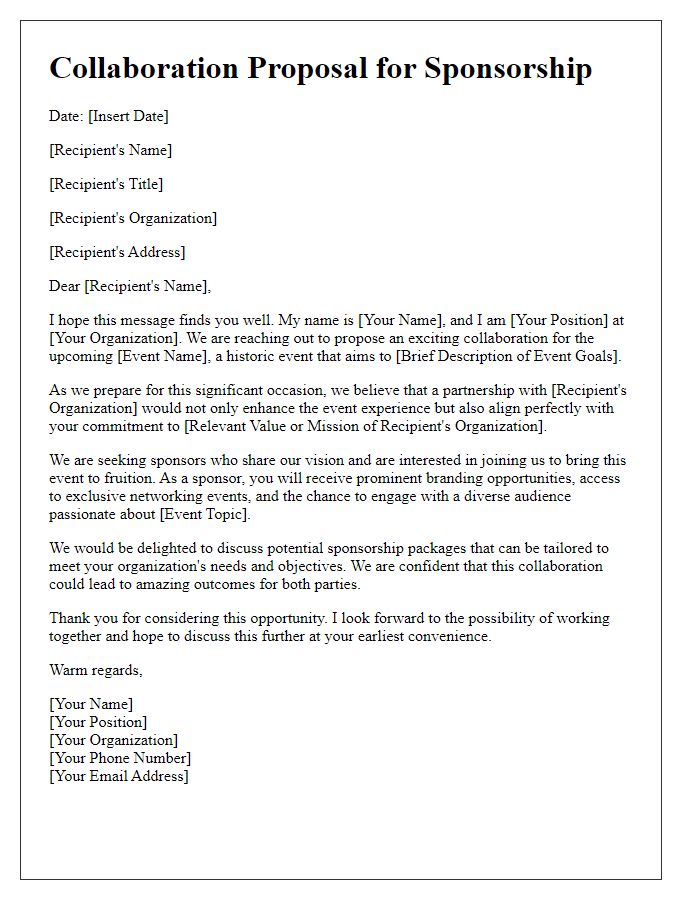 Letter template of Collaboration Proposal for a Historic Event Sponsorship