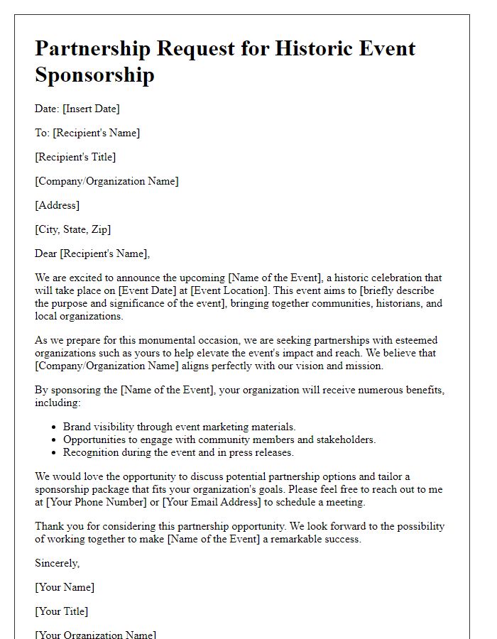 Letter template of Partnership Request for Historic Event Sponsorship