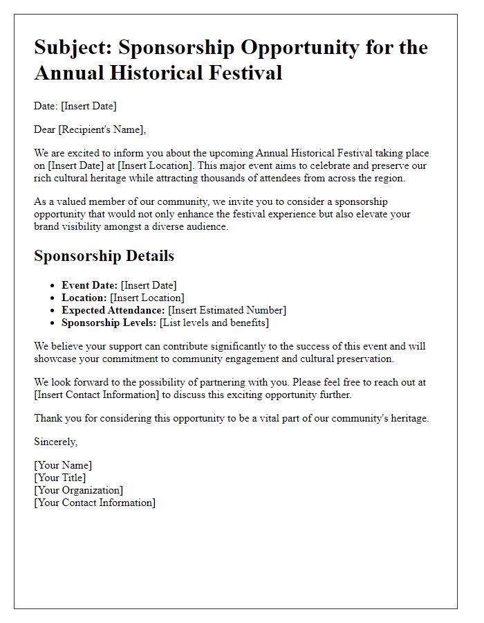 Letter template of Sponsorship Opportunity for a Major Historical Event