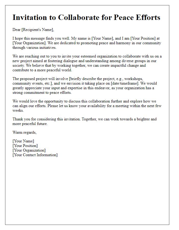 Letter template of collaboration invitation for peace efforts