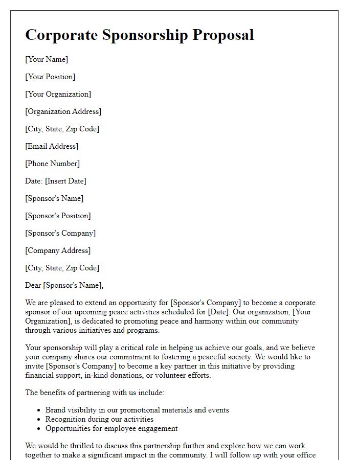 Letter template of corporate sponsorship for peace activities