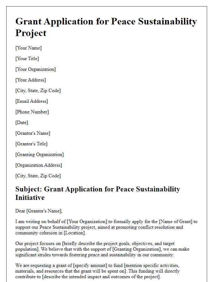 Letter template of grant application for peace sustainability