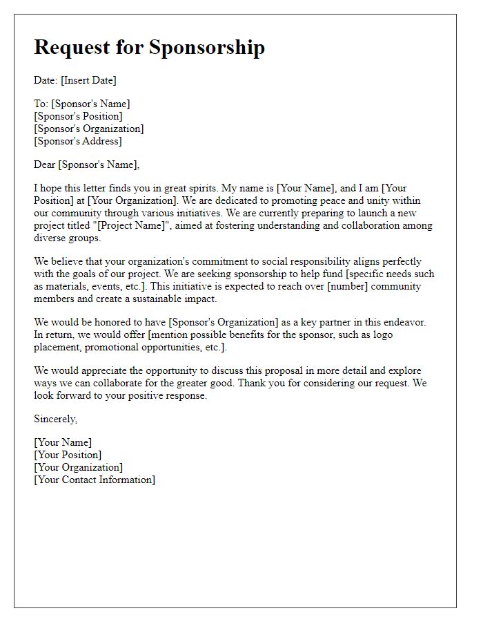 Letter template of sponsorship request for peace project