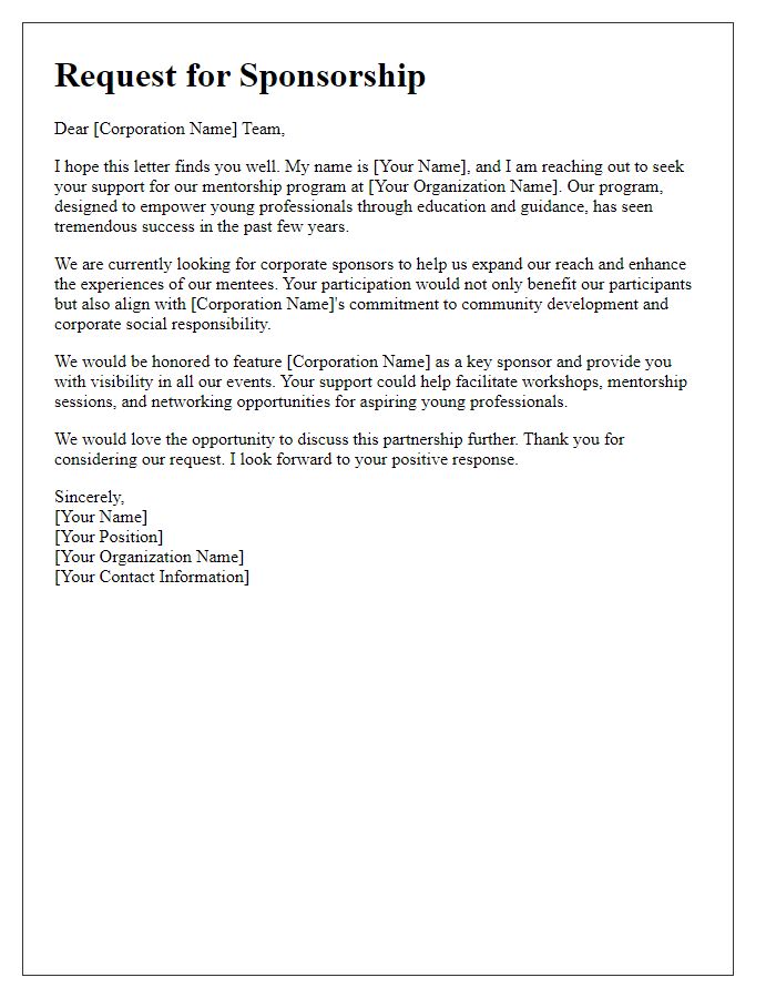 Letter template of mentorship program sponsorship request for corporations.