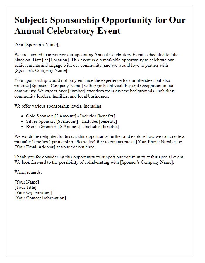 Letter template of sponsorship opportunity for annual celebratory event