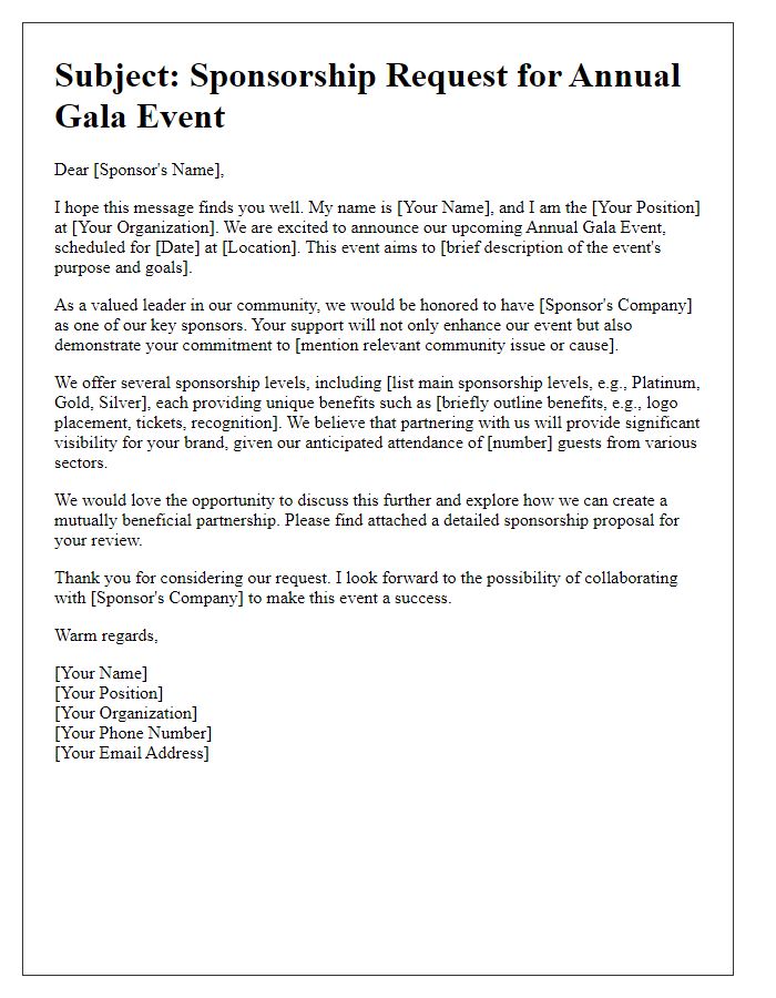 Letter template of sponsorship request for gala event participation