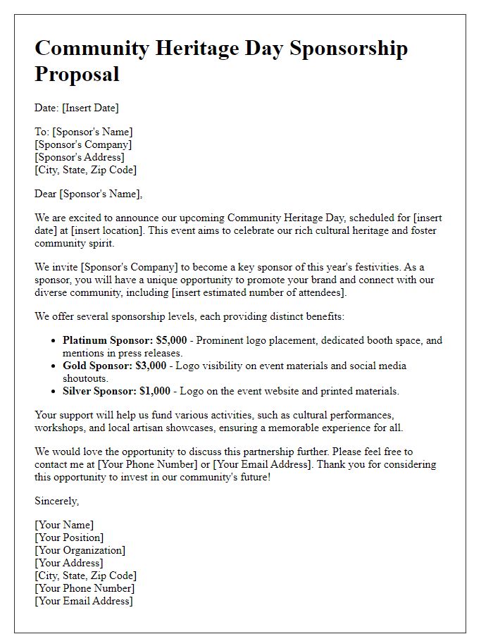 Letter template of community heritage day sponsorship proposal