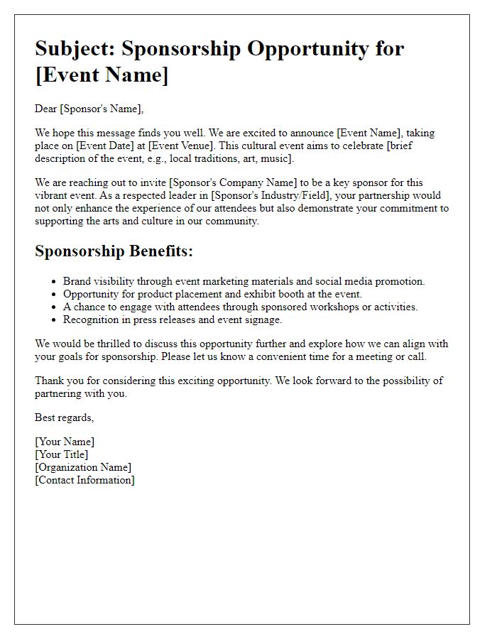 Letter template of cultural event sponsorship offer