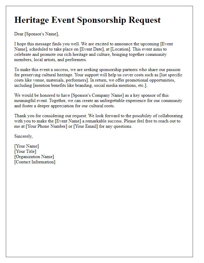 Letter template of heritage event sponsorship request