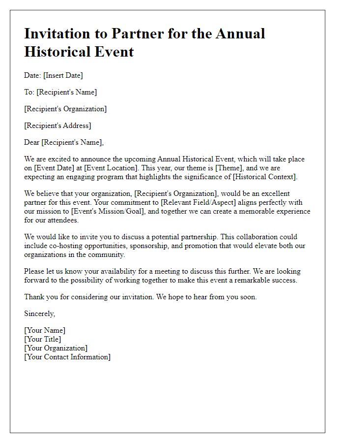 Letter template of historical event partnership invitation