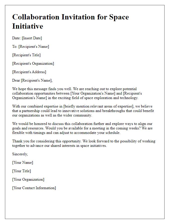 Letter template of collaboration invitation for space initiative