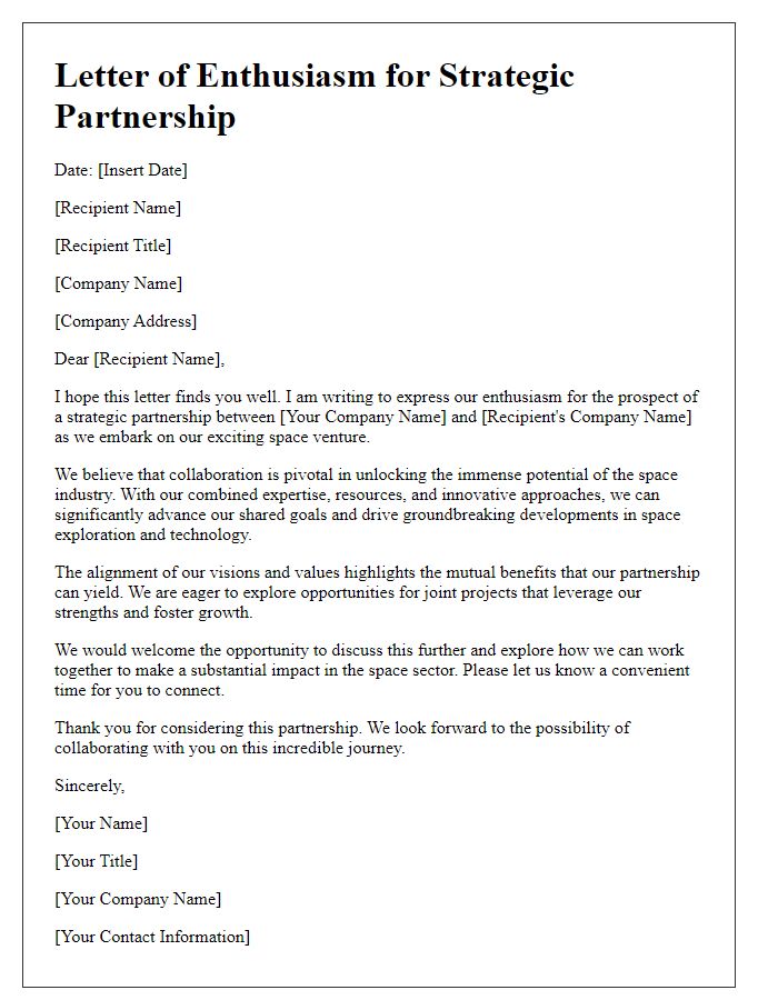 Letter template of strategic partnership enthusiasm for space venture