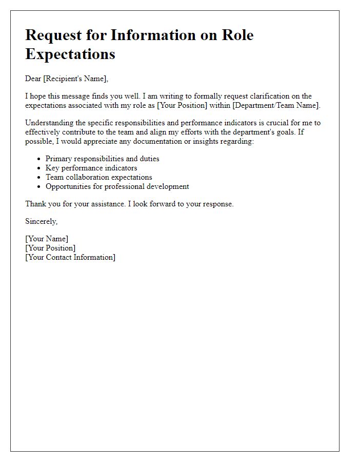 Letter template of request for information on role expectations