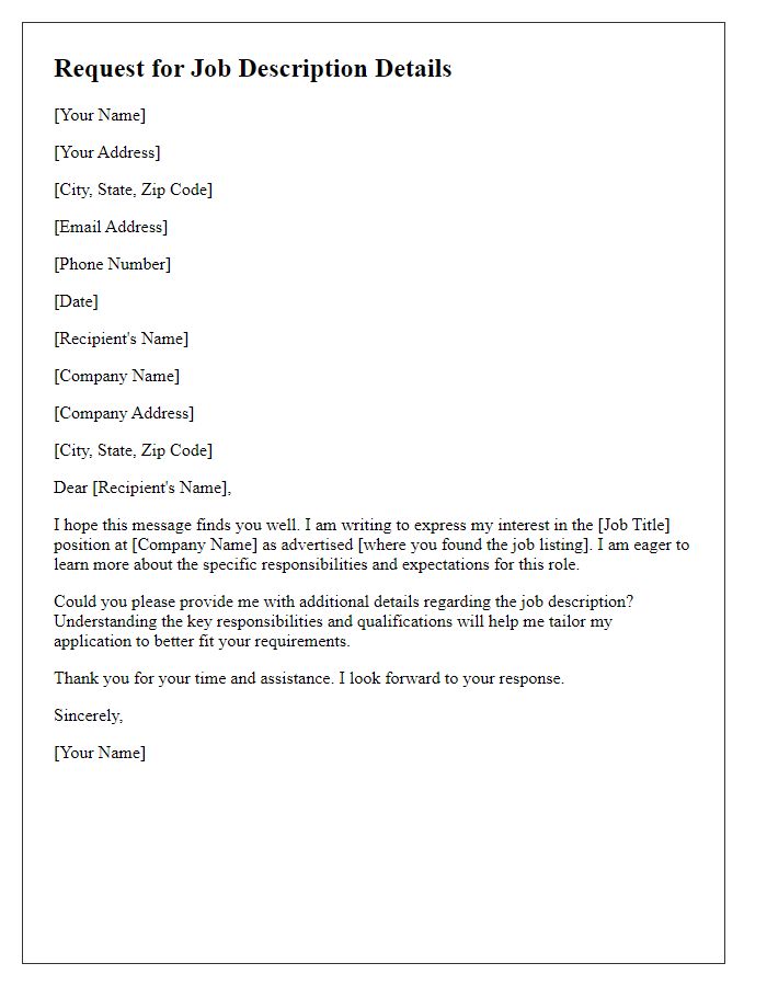 Letter template of seeking details on job description for application