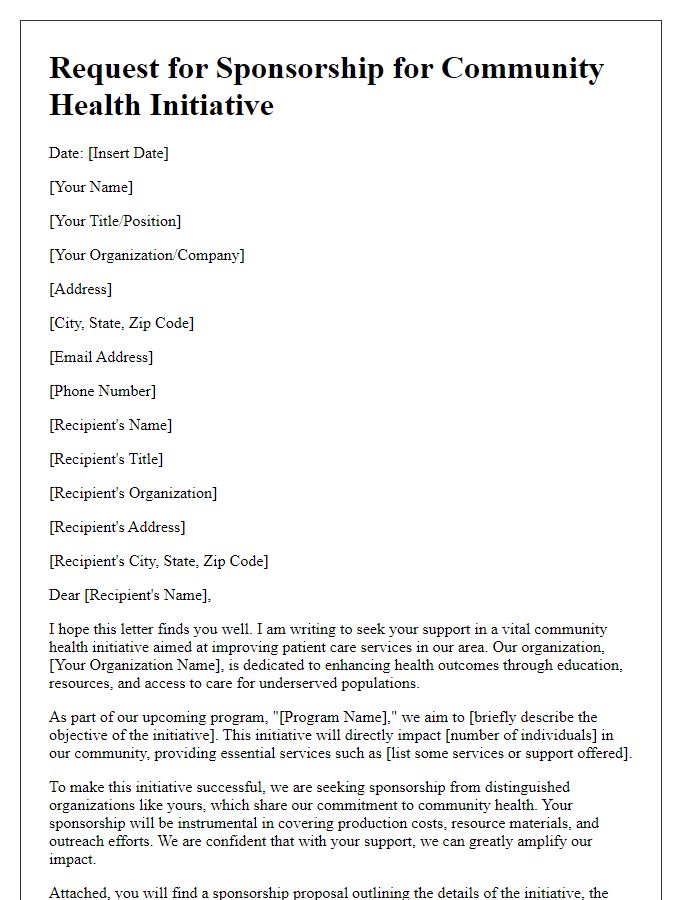 Letter template of patient care sponsorship request for community health initiative.