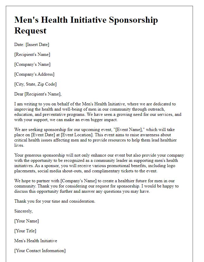 Letter template of Men's Health Initiative Sponsorship Request