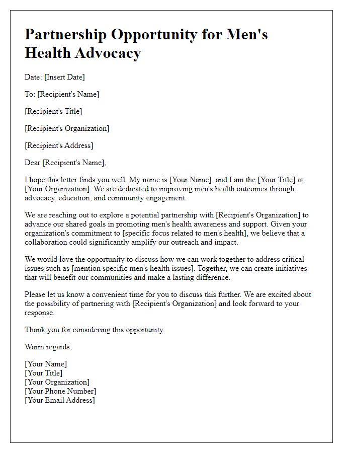 Letter template of Partnership Opportunity for Men's Health Advocacy