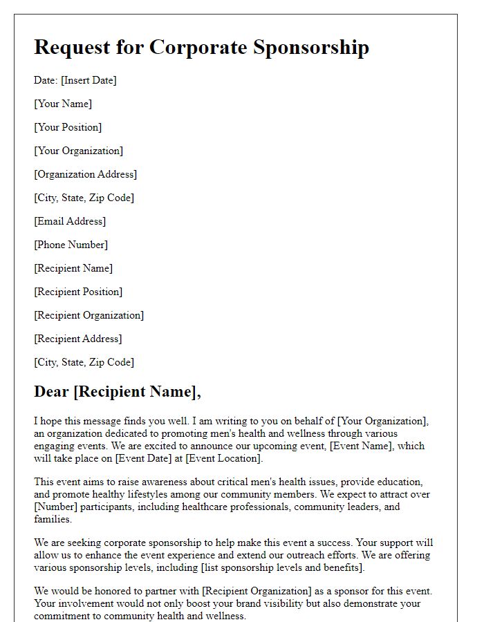 Letter template of Request for Corporate Sponsorship in Men's Health Events