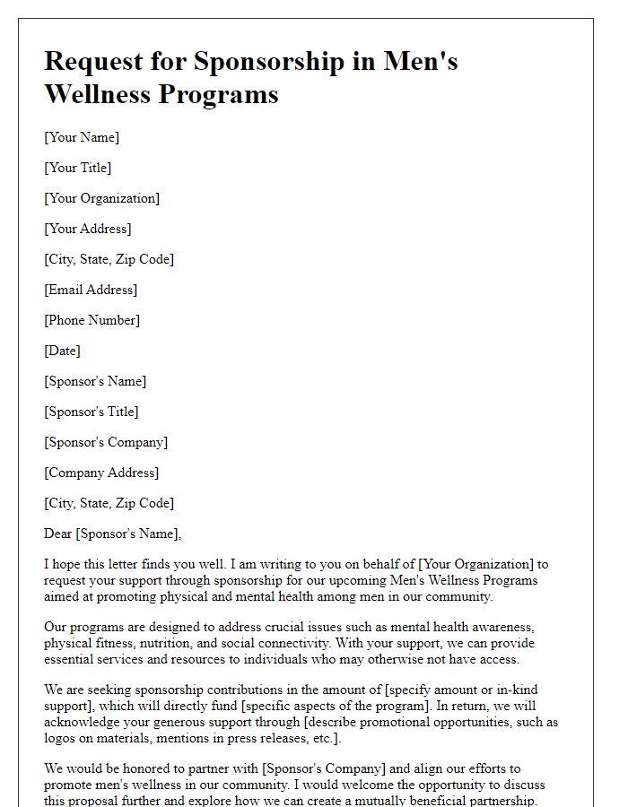 Letter template of Request for Sponsorship in Men's Wellness Programs