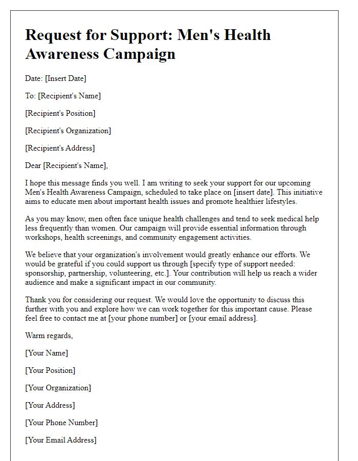 Letter template of Seeking Support for Men's Health Awareness Campaign