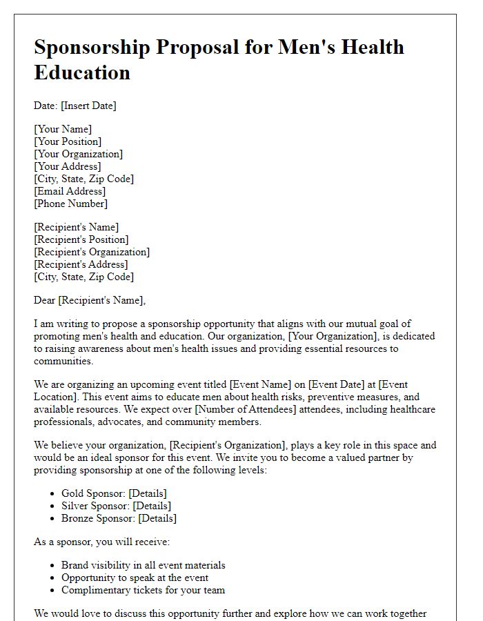 Letter template of Sponsorship Proposal for Men's Health Education